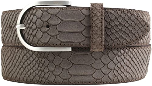 BELTINGER Damen-Gürtel mit Pythonprägung 4 cm | Leder-Gürtel für Damen 40mm Schlangen-Optik | Schlangen-Muster Python-Muster | Braun 80cm