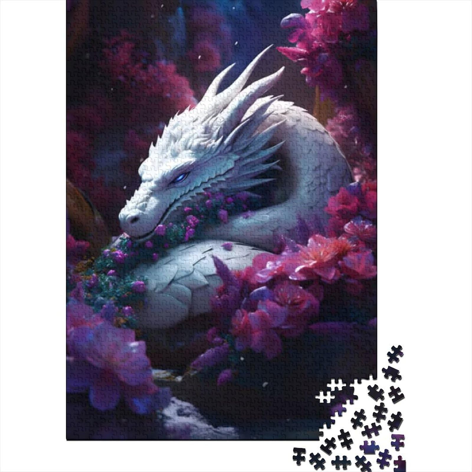 500-teiliges Puzzle für Erwachsene und Teenager, Drachen, Blumenmuster, Doze-Puzzle für Erwachsene, Holzbrett-Puzzle, Familienspiele, Größe: 52 x 38 cm