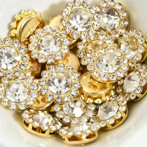 Bulk Flatback Strasssteine, Kristall Hotfix, Runde Strasssteine ​​in Sonnenblumenform mit goldener Unterseite, for Aufkleben, Glitzerkristalle, Strass for selbstgemachte Hochzeitskleider, 100 Stück(Cr