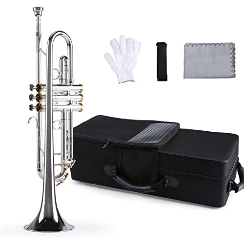 Präzises BB Trompeten Messing Material Versilberte Oberflächenknöpfe Windinstrument Mit 5C Mundstücktasche Handschuhe