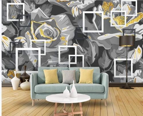 Geometrisches Quadrat Mit Schwarzen Und Weißen Rosen 3D Tapete Poster Restaurant Schlafzimmer Wohnzimmer Sofa TV Dekorative Wand-300cm×210cm