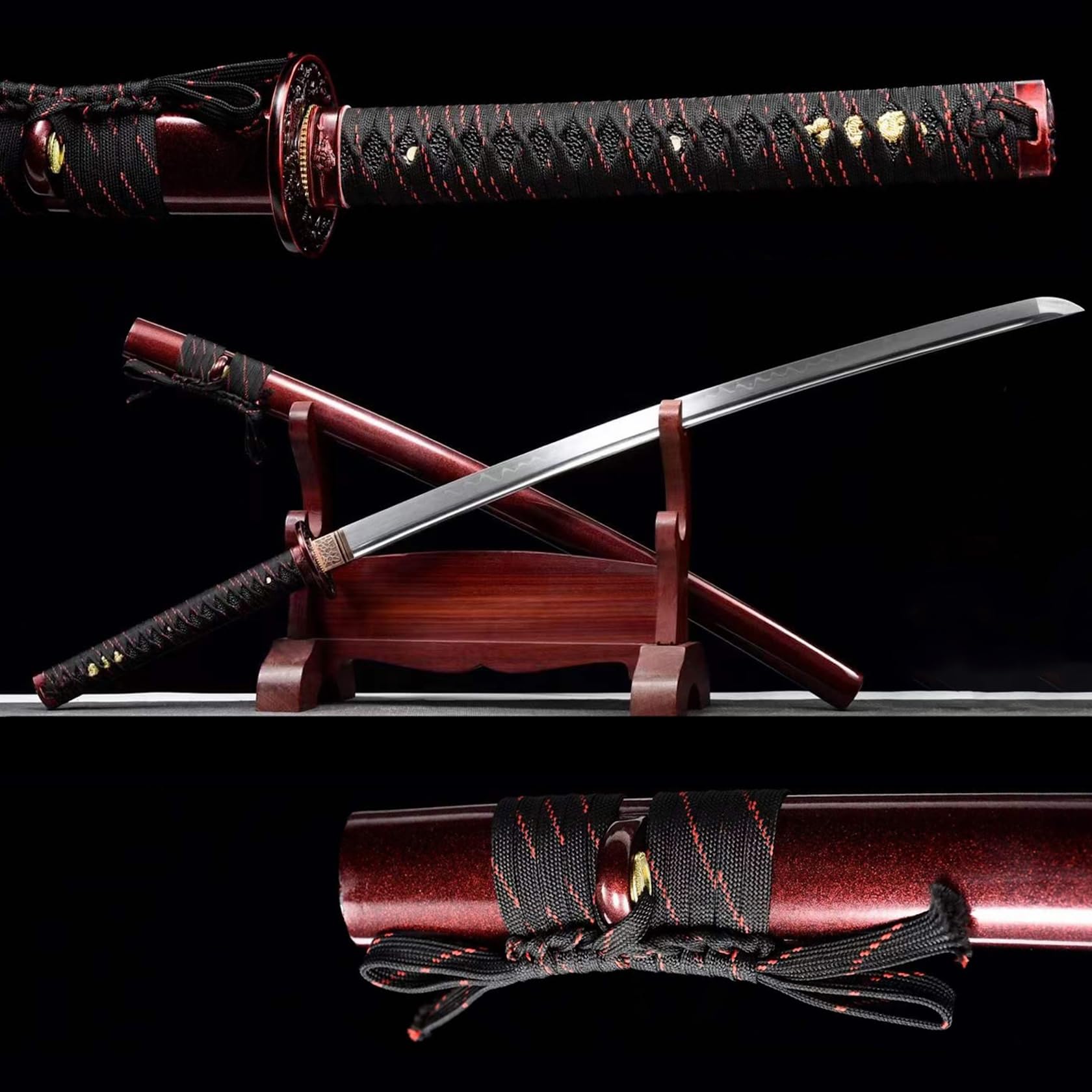 【Schönheit Kalter Waffen】 Echte Handgeschmiedete Katana,103cm Samuraischwerter mit T10-Klinge aus Kohlenstoffstahl,Japanische Schwerter für Geschenke,Sammeln,Heimdekoration,Kampfsport