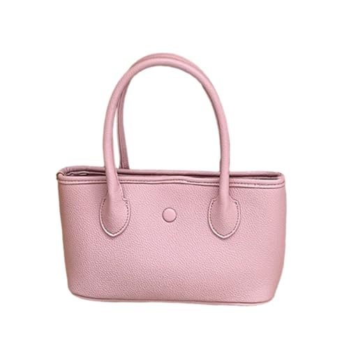 HIOPOIUYT PU-Tasche, Freizeittasche, große Kapazität, Schultertasche für Mädchen und Frauen, einfarbig, trendige Tasche, Umhängetasche, rose