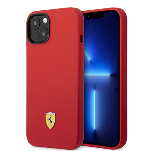 Ferrari Handyhülle für iPhone 14 Zoll Rot mit schwarzer Kameraumrisse, flüssiges Silikon, glatte & kratzfeste Schutzhülle mit einfachem Snap-on, Stoßdämpfung & Signatur-Logo