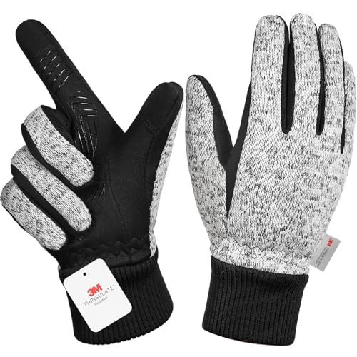 Winterhandschuhe für Herren und Damen, 3M Thinsulate-Thermo-Handschuhe, Touchscreen-Fahrradhandschuhe, kaltes Wetter, warme Handschuhe, Fahrradhandschuhe zum Skifahren, Radfahren, Hanfgrau, XL