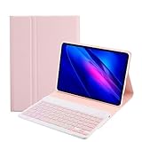 SUEEWE Tastatur Hülle für Xiaomi Pad 6 11" 2023, TPU Rückseite Hülle mit 3 Bereich 7 Farbe Beleuchtete Abnehmbarer QWERTZ Tastatur, Rosa