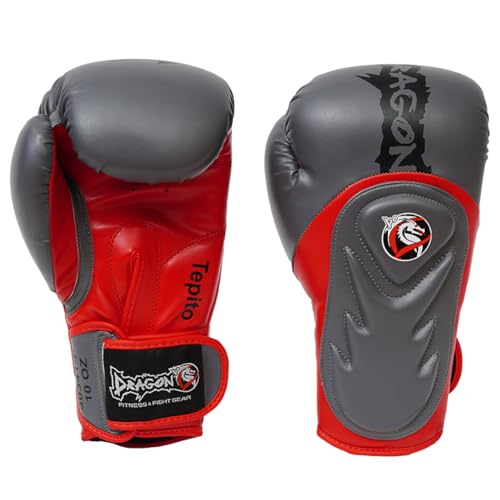 DRAGON DO Tepito Boxhandschuhe männer Herren Boxhandschuhe Kickboxen Muay Thai Boxing Gloves Kampfsport Handschuhe Combat Gloves Boxing Training Schwarz Adult10 12 14 Oz (Grau-Rot, 10 Oz)