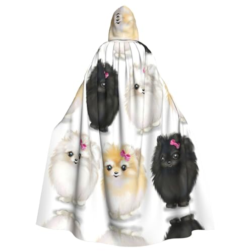 YQxwJL Langer Kapuzenumhang mit Pomeranians-Muster, Unisex, mit Kapuze, Halloween, Weihnachten, Kostüme, Party-Umhang