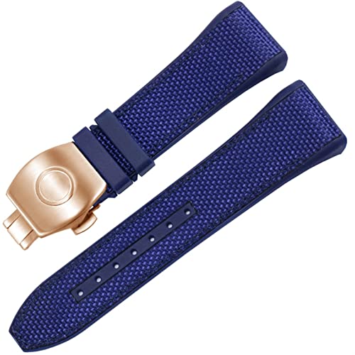 NEYENS Uhrenarmband für Franck Muller V45 Serie, 28 mm, Nylon, Echtleder, Silikon, Schwarz / Blau, 28mm, Achat