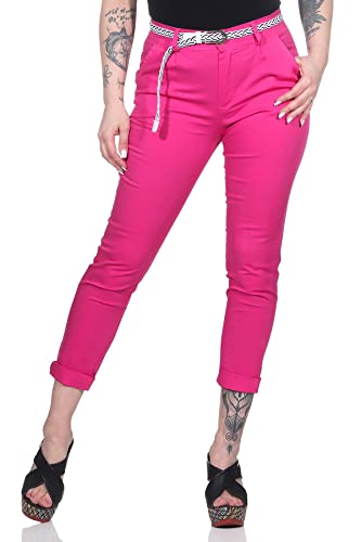 Mississhop Damen Baumwolle Klassische Chino Hose mit Gürtel (Mod. 369) Pink L