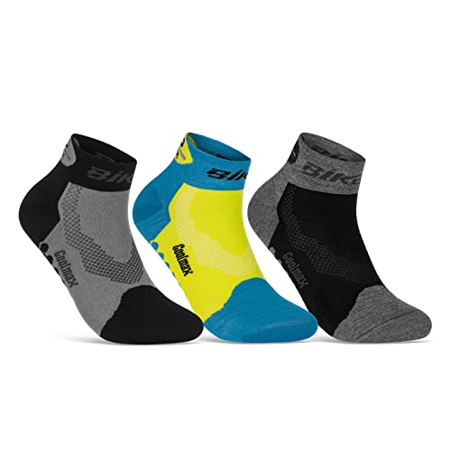 Coolmax Fahrrad-Socken für Herren & Damen (3 Paar) LED Reflektor Radsport Socken 50303P WP (Schwarz Blau Grau 39-42)