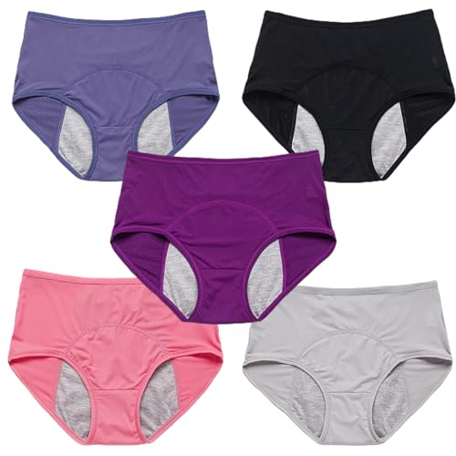 5er Pack Inkontinenz Unterwäsche Damen Hohe Taille Unterhosen Frauen Pantys Mehrpack Damen Baumwolle Slip Auslaufsichere Unterwäsche Unterhosen (C 6XL)