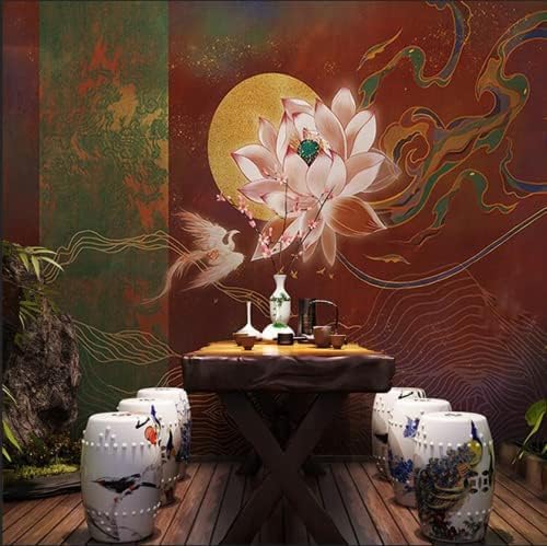 Lotus Zen Dunhuang 3D Tapeten Wanddekoration Fototapete Sofas Wohnzimmer Wandbild Schlafzimmer-150cm×105cm