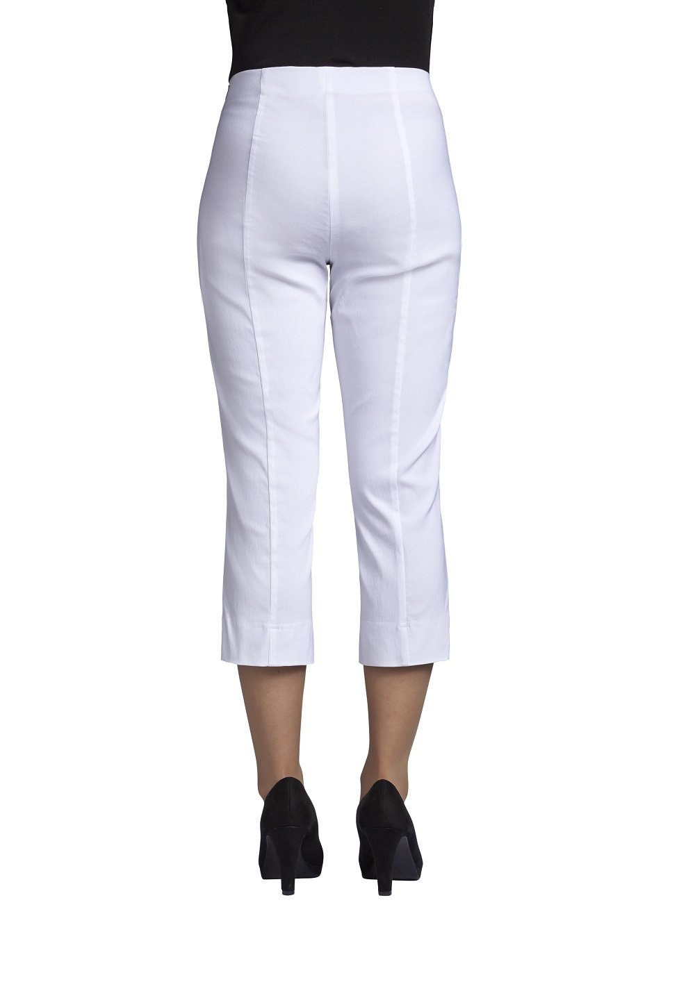 Robell Style MARIE07 – Bequeme, Bengaline Stretch Capri-Hose, Gerade geschnittenes Bein mit Schlitz Farbe Weiss Größe 46