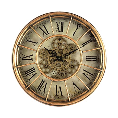 LW Collection Wanduhr Ralph Braun 46cm mit rotierenden Zahnrädern - Radar Wanduhr mit römischen Ziffern - Wanduhr mit beweglichen Wandrädern - Stille Uhr