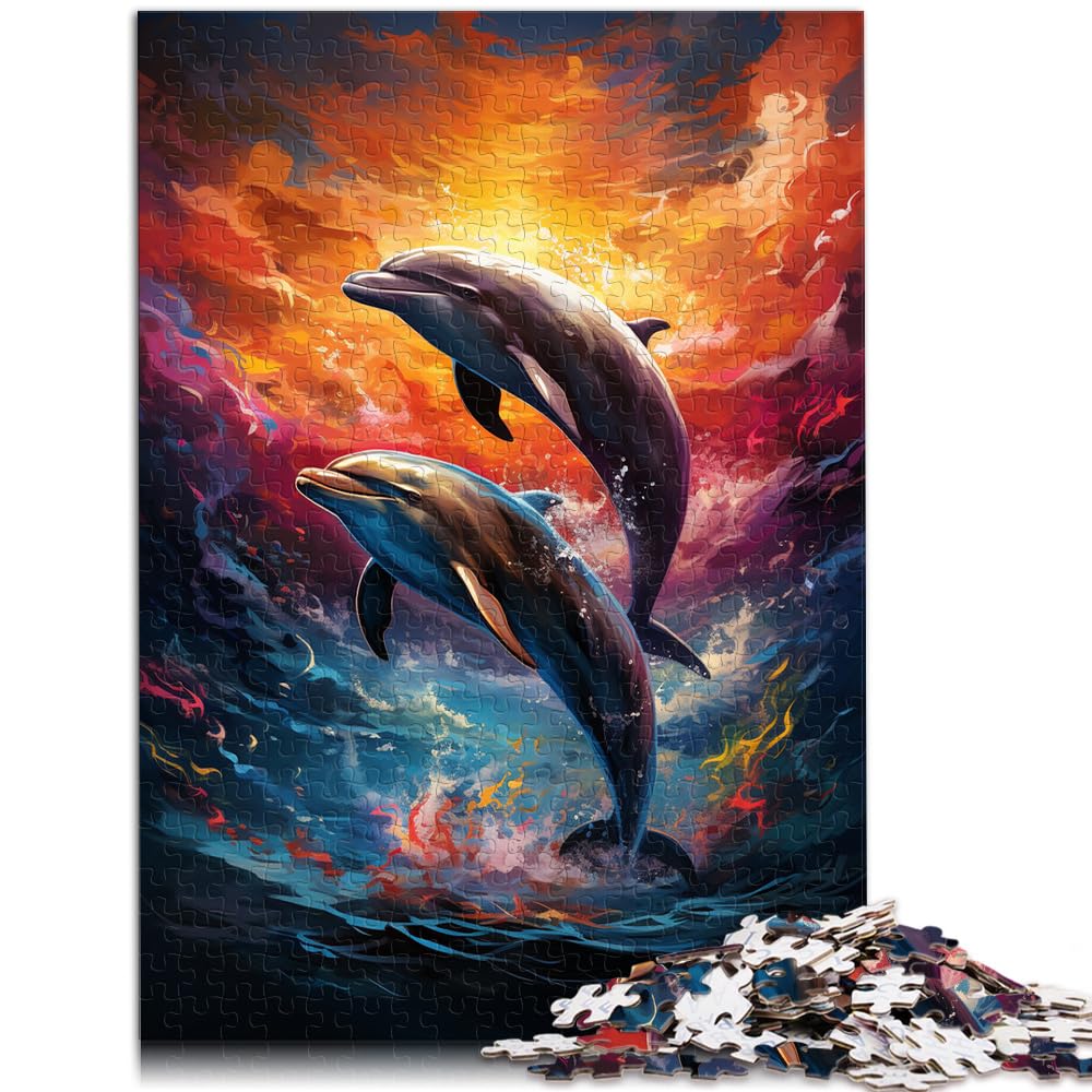 Puzzles, farbenfrohe psychedelische Delfine, lustige Puzzles für Erwachsene, 1000-teiliges Holzpuzzle, Weihnachtswunschliste mit Weihnachtsmann, 1000 Teile (50 x 75 cm)