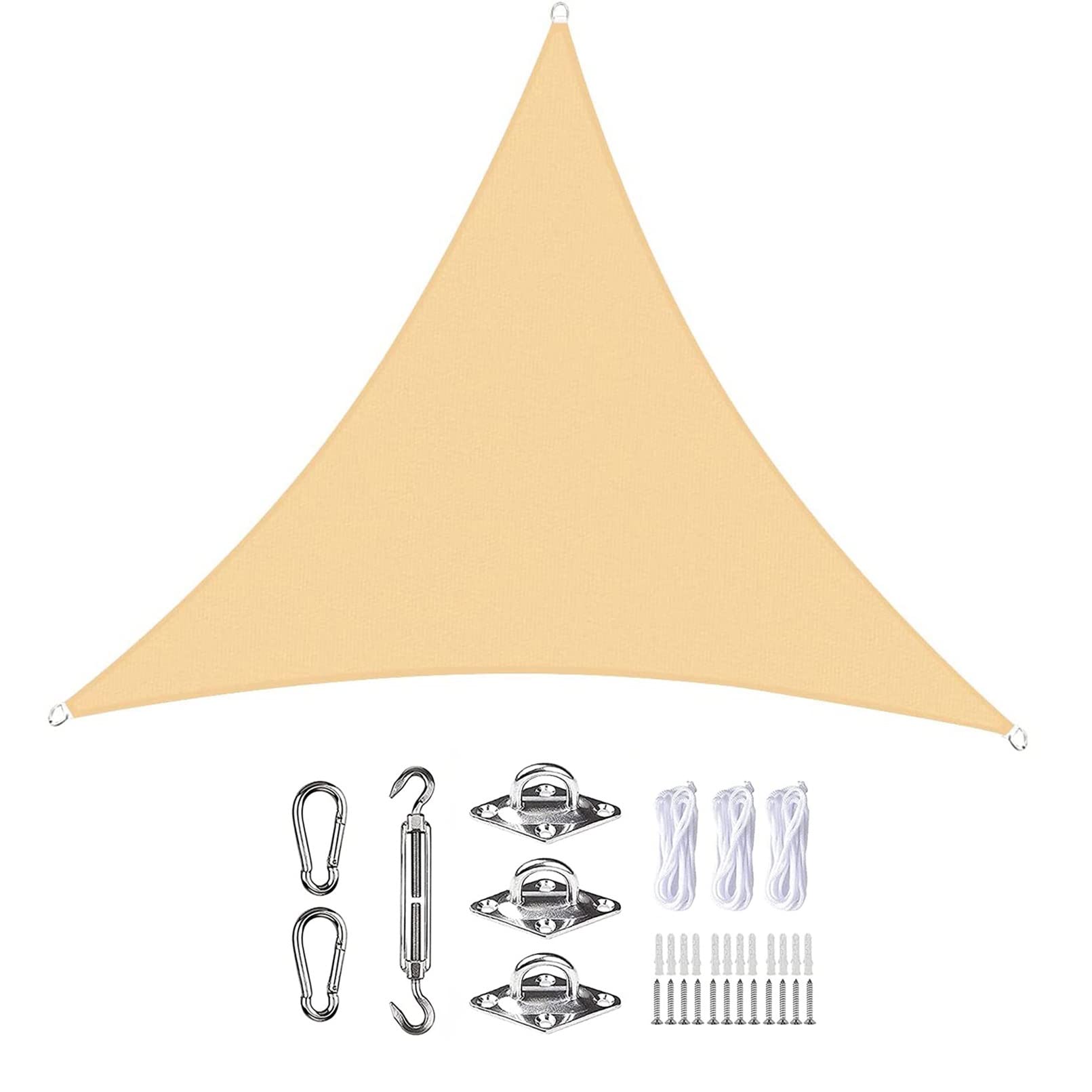 Dreieckiges Sonnenschutzsegel,wasserdicht,5 x 5 x 5 m,Winddicht,UVbeständig,dreieckiges Gartensegel mit Befestigungsseilen,perfekt für den Außenbereich,Hof,Rasen,Garten,Cremefarben