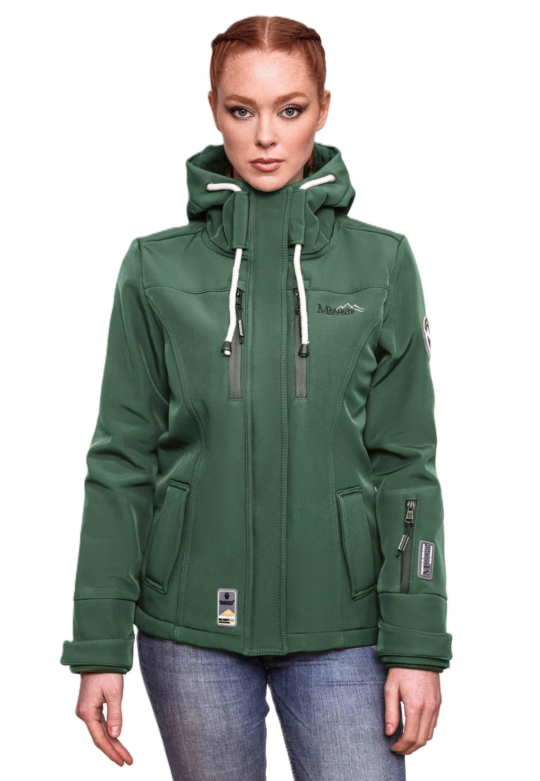 MARIKOO Damen Softshell Jacke Winterjacke wasserabweisend Outdoor B864 [B864-Kl.zicke-Dus.Grün-Gr.S]