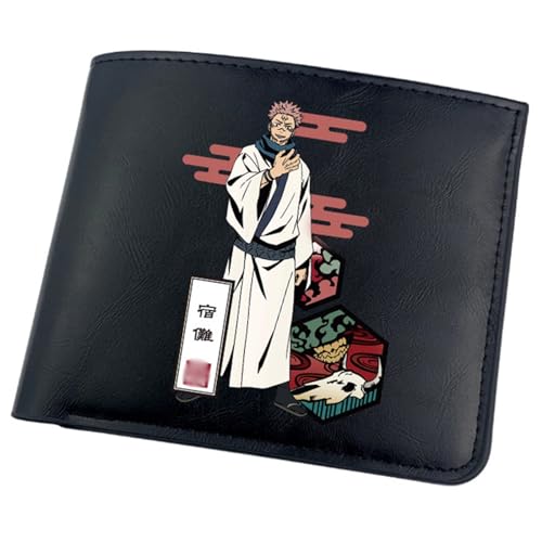 RYNDEX Jujut-su Kais-en Anime-Geldbörsen, Zweifach Gefalteter Geldbörse Klein, PU-Leder Geldbörse Brieftasche Wallet(Color:Black 5)