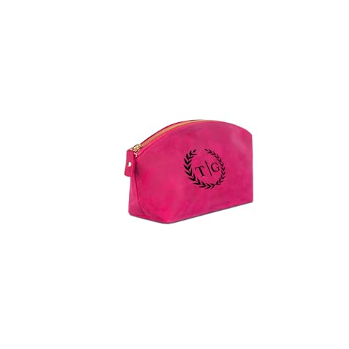 Personalisierbarer Kosmetiktasche Damen Leder, Stilvoll Make-up-Tasche, Kulturbeutel, Waschtasche, Schminktasche, Reise-Make-up-Koffer, Personalisierbar für EIN einzigartiges Geschenk Fuchsia