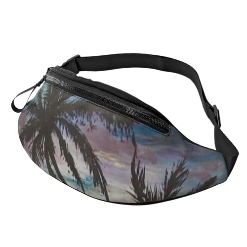 HSJFS Modische Hüfttasche mit Totenkopf-Rosen-Aufdruck, verstellbarer Gürtel, lässige Brusttasche, Tropical Sunset, Einheitsgröße