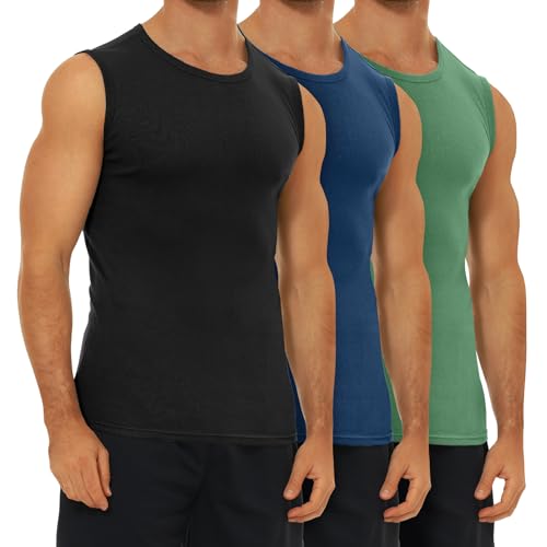 FALARY Tank Top Herren Mehrfarbig Unterhemd Schwarz Marine Olive gekämmte Baumwolle 3er Pack Muskelshirts 4XL