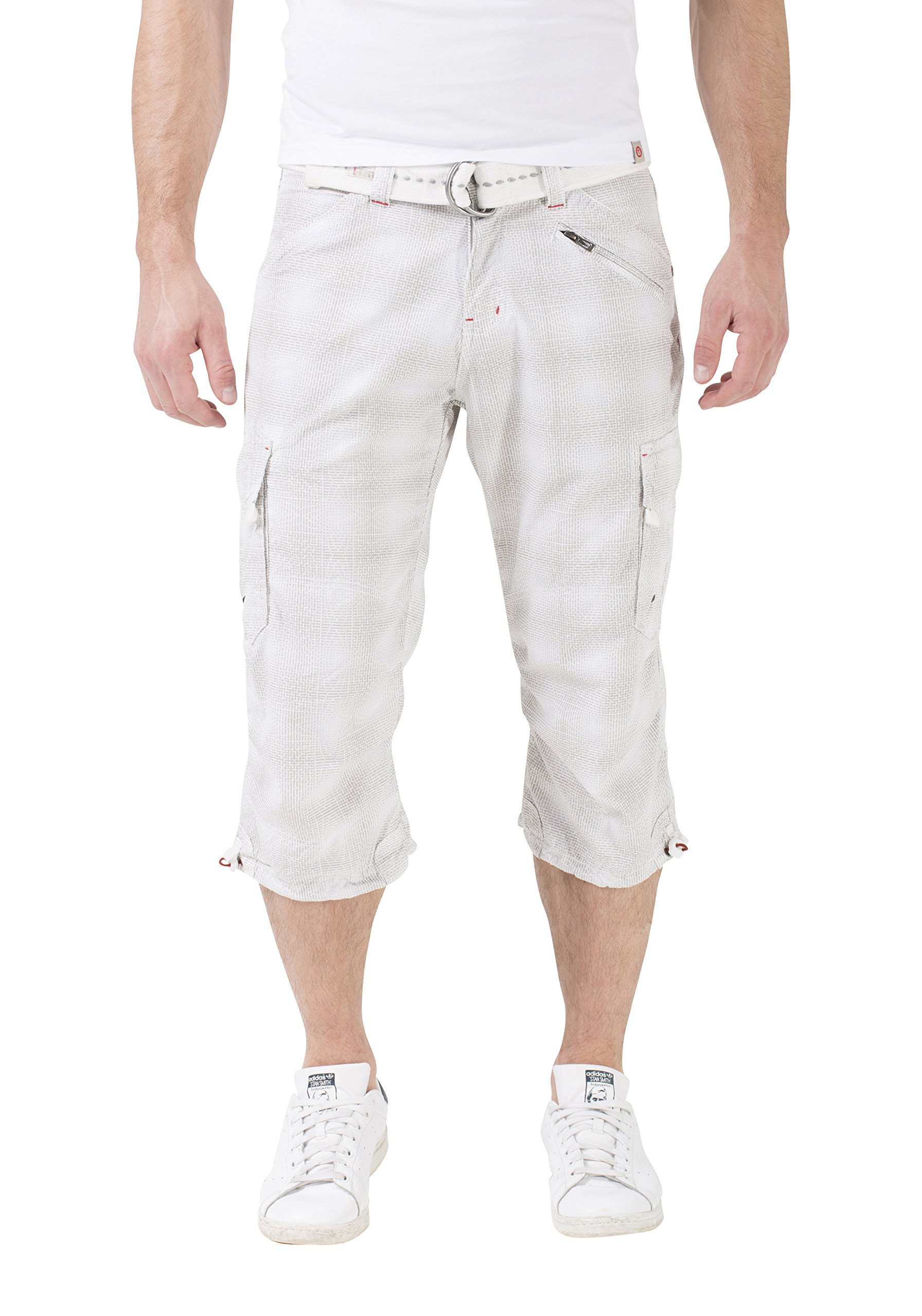 Timezone Herren Loose Miles 3/4 Cargo Incl. Belt Shorts, Weiß (White Check 1013), W32