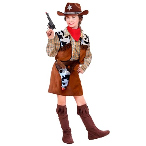 "COWGIRL" (shirt, vest, skirt, belt with pistol holster, boot covers) - (140 cm / 8-10 Years)