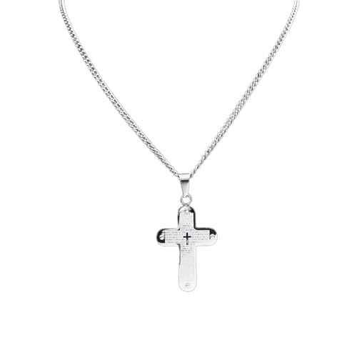 XIPIEIO Herrenmode-Trend-Halskette mit Kreuz-Schrift-Anhänger Halskette für Damen/Herren silberfarbene Halskette Schmuck Colgante personalisiertes Geschenk