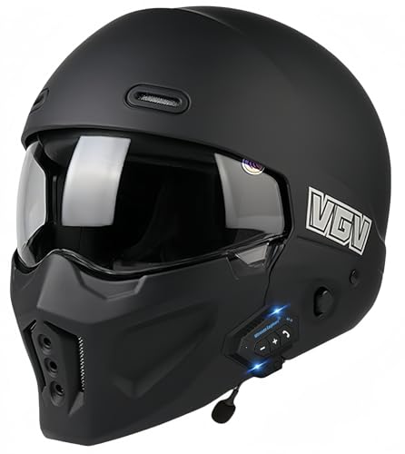 Bluetooth-Integralhelm Für Motorradfahrer, Retro-Motorradhelm, ABS-Material, Mit Doppelvisier, Halbhelme, Schutzhelm Für Roller, Elektroautos, ECE-Geprüft L,XL61-62CM