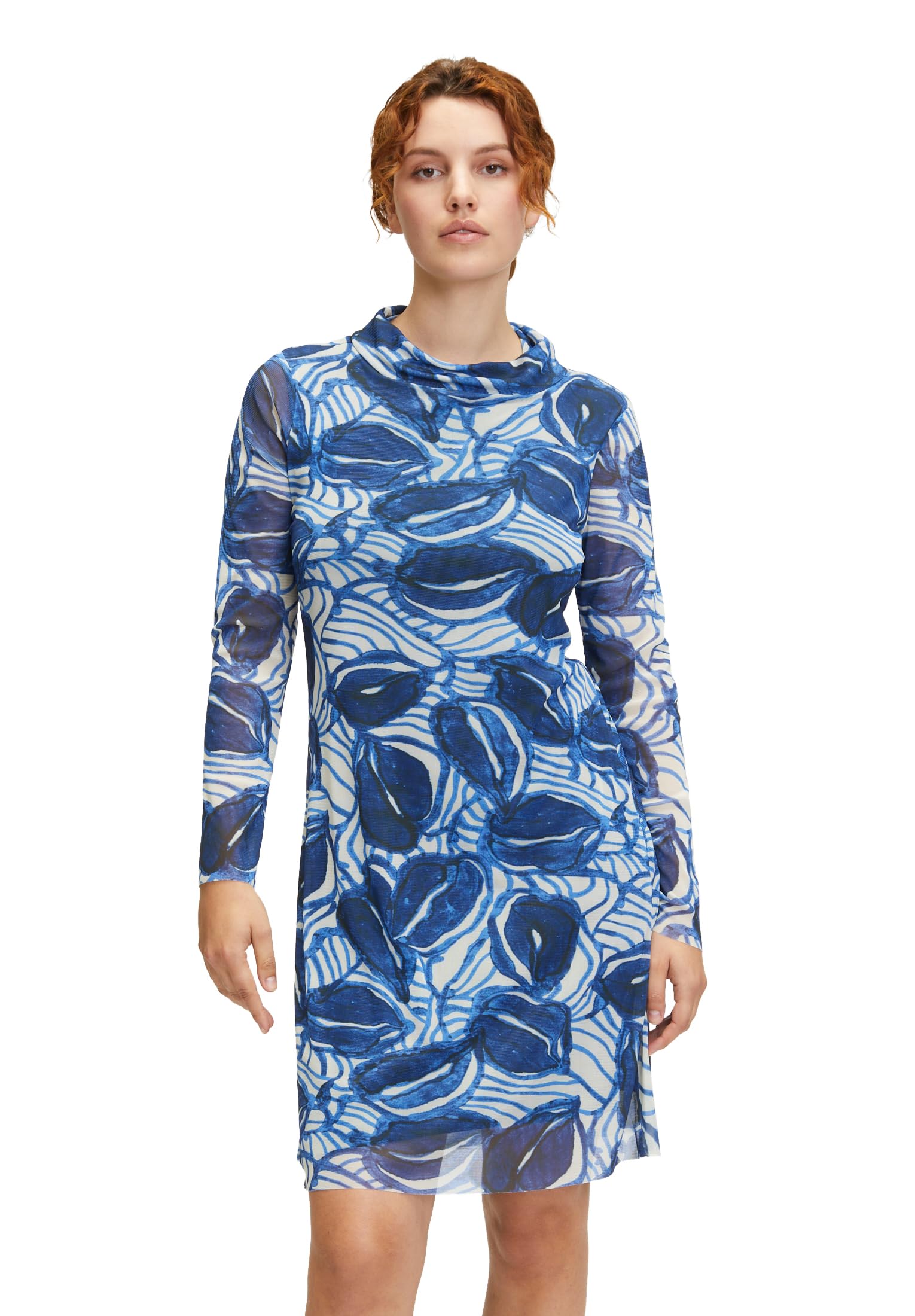 Cartoon Damen Casual-Kleid mit Stehkragen Blau/Weiß,42