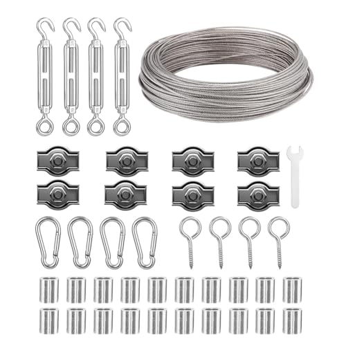 HVVENTY Edelstahl-Gartendraht, 30 m, 2 mm, mit Spannschloss-Drahtspanner, für Kletterpflanzen, Zäune, Lichterketten