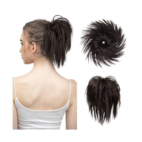 Haarteile Haarknoten Synthetisches Kunsthaar, unordentlicher Dutt, Chignon, elastisches, flexibles Band, Haargummi, lockiges Haarteil, synthetische Verlängerung Brötchen Haare(Black Brown)