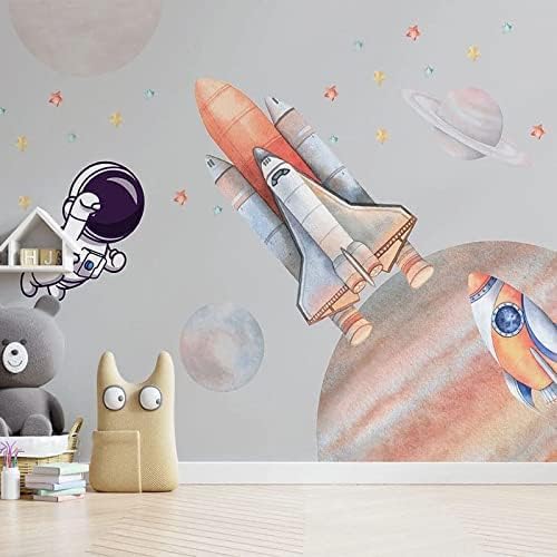 XLMING Cartoon Handbemaltes Raumschiff Astronaut Auto Kinderzimmer 3D Tapete Home Dekoration Wohnzimmer Sofa Schlafzimmer Tv Hintergrund Wand-150cm×105cm