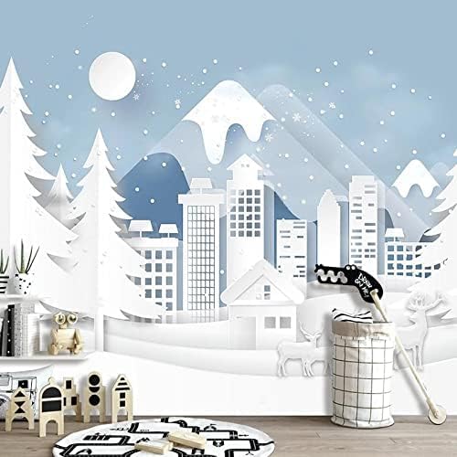 XLMING Handgemalte Karikatur Elch Waldhaus Schnee Berg Kinderzimmer 3D Tapete Home Dekoration Wohnzimmer Sofa Schlafzimmer Tv Hintergrund Wand-300cm×210cm