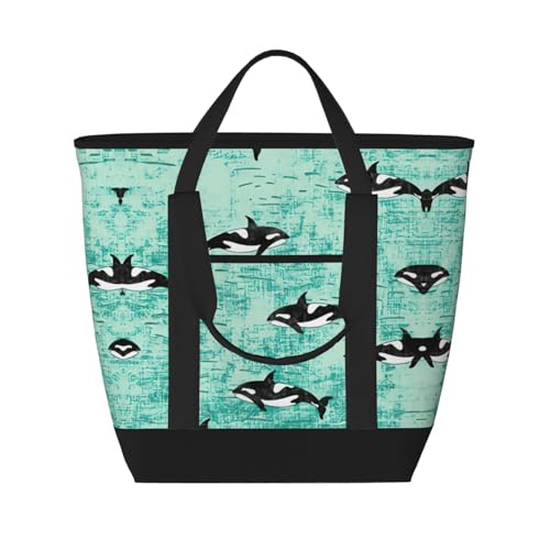 YQxwJL Pacific Ocean Biologischer Druck, große Kapazität, isolierte Lunchtasche, wiederverwendbare Einkaufstasche mit Reißverschluss für Damen und Herren