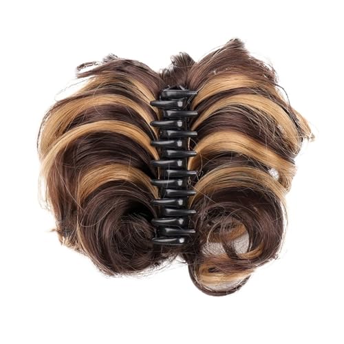 Haarteile Haarknoten Damen-Haarknoten, synthetische Bänder, kurze, lockige Chignon-Haarnadeln, Krallen-in-Haarteile for künstliches Kunsthaar, Haargummi, Schwarzbraun Brötchen Haare(1pcs-08)