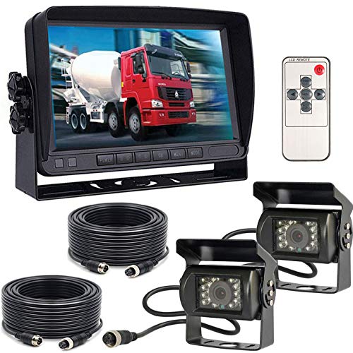 12 V-24 V 4-poliges Rückfahrkamerasystem für Wohnmobil, Bus, Anhänger, LKW, 7-Zoll-TFT-LCD-HD-Farb-Auto-Monitor mit 2 18 LEDs, Nachtsicht, wasserdicht, Rückfahrkamera