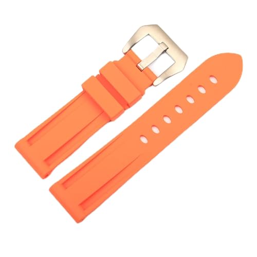 LOUPKC MINGSHAN 22mm 24mm 26mm Gummi Uhr Band Wasserdichte Uhr Silikon Uhr Armband schwarz, blau, grün, orange, weißes Uhrenband (Color : Orange Silver buckle, Size : 24mm)