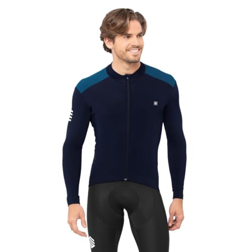 SIROKO - Langärmelige Thermo-Radtrikot M4 Cubilla - L - Marineblau/Electric Blue