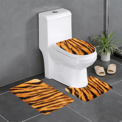 Wurton Badezimmerteppich-Set mit Tiger-Streifenmuster, Polyester, stilvoll, funktional, 3 Stück