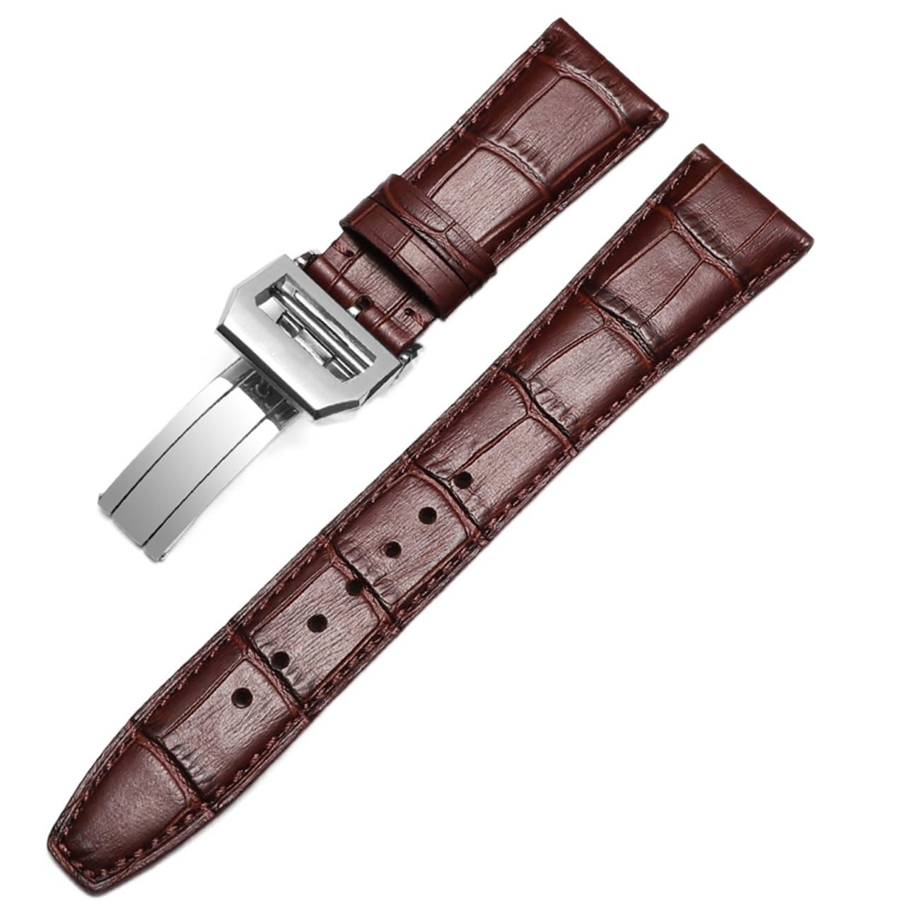 SCRUBY Beobachten Sie Armband für IWC Pilot Watches Portofino Portugieser Männer Strap Watch Accessorie Real Leder Uhren Band Uhrengürtelkette(Brown-Silver Clasp2,22mm)