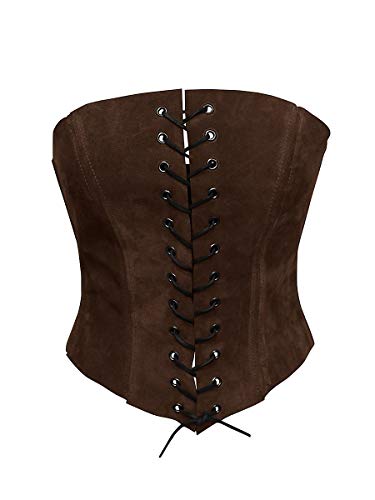 Andracor - Schlichtes Wildleder Mieder - Vollbrust Corsage -Dunkelbraun XS bis XXL - für LARP, Mittelalter, Steampunk, Wikinger