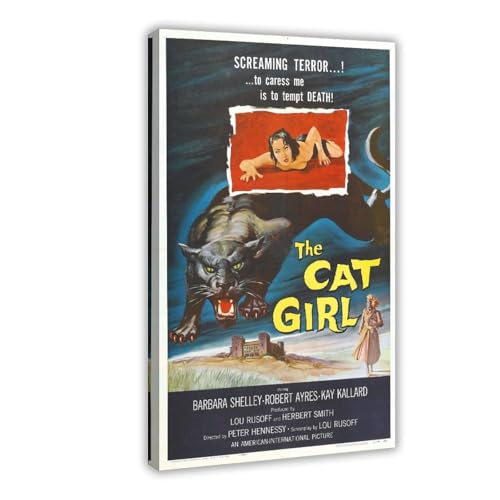 biegzc Filmposter "The Cat Girl" – 1957 – Horror – ein Blatt Kunstwerk – Digitaler Download Leinwand Poster Schlafzimmer Dekor Landschaft Büro Zimmer Dekor Geschenk 30 x 45 cm