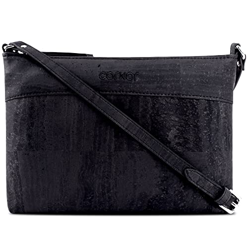 Corkor Kork Geldbörse Crossbody Damen | Vegane Tasche ohne Tierversuche hergestellt, kein Leder, Schwarz