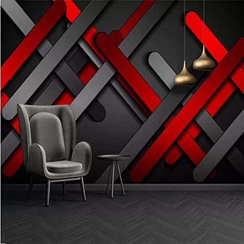 XLMING Abstraktes Geometrisches Metallblech Rot Gold Küche Esszimmer Arbeitszimmer Wohnzimmer TV Hintergrund Wand 3D Tapete-300cm×210cm