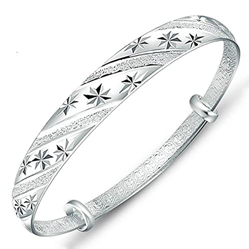 Einstellbare Silber Armband, Damen Silber Verstellbares Armband mit Manschetten Stern-Armband Silber Schmuck Geburtstagsgeschenke