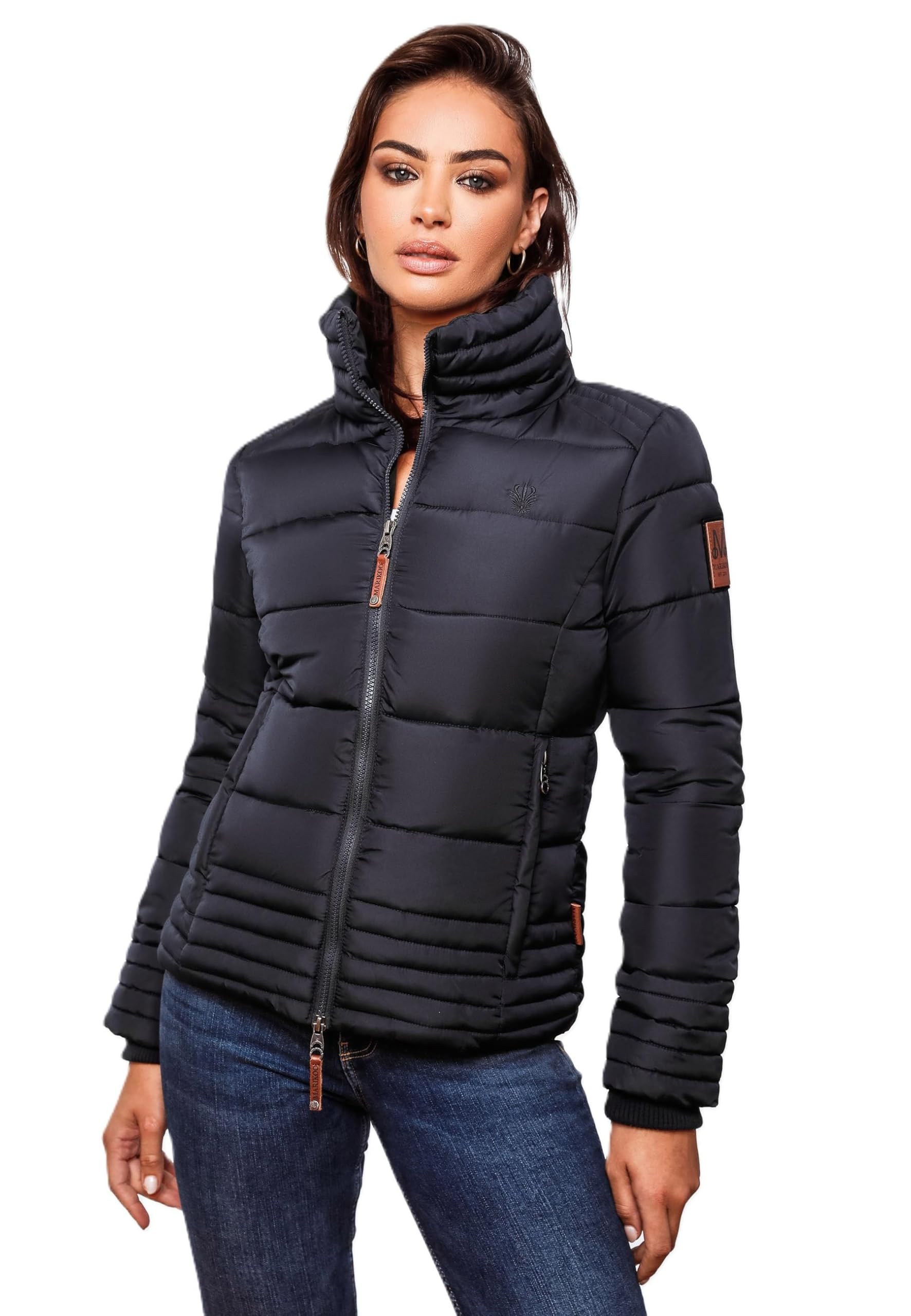 MARIKOO Designer Damen Winter Jacke Steppjacke Winterjacke Stepp gesteppt B668 [B668-Sol-Navy-Gr.XS]