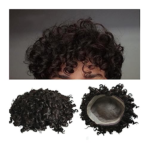 Herren-Haarteile, Afro-Toupet for Männer, tiefes, lockiges Haarteil, feines Mono und NPU um die Basis, Herren-Kapillarprothese, natürliche menschliche Haarsysteme, für tägliche Kostüme, Cosplay, Part