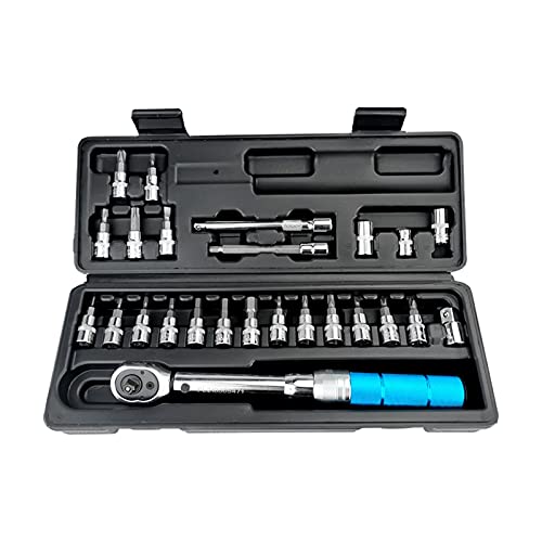 Crepundia Drehmomentschlüssel,Torque Wrench Einstellbarer Drehmomentschlüssel Fahrradreparaturwerkzeuge Kit Set Werkzeug-Bike-Reparaturschlüssel Hand-Werkzeugsatz(25PCS)